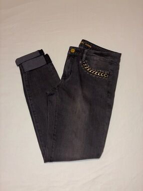 Michael Kors Black Skinny Jeans with Gold Chain Detail